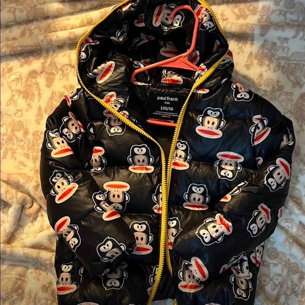 Paul Frank Kids Black Puffer Jacket with Monkey Print